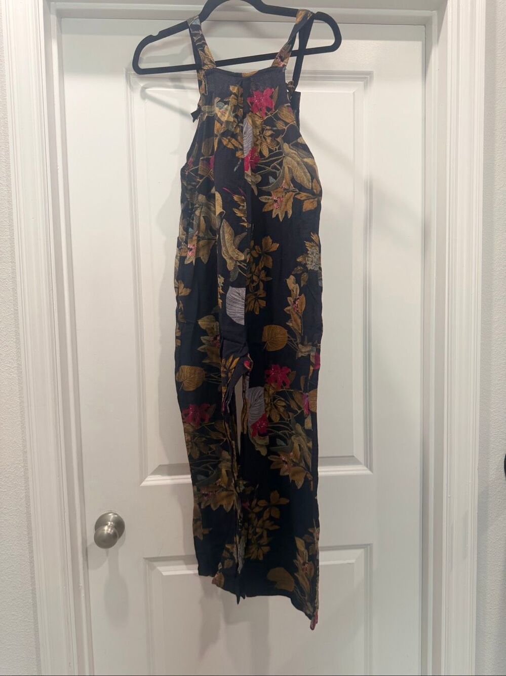 Black Floral Halter Neck Wide Leg Jumpsuit Small Boho Backless Romper Chic